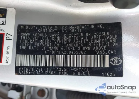 2014 Toyota Camry Se from USA, damaged, VIN 4T1BF1FKXEU452362